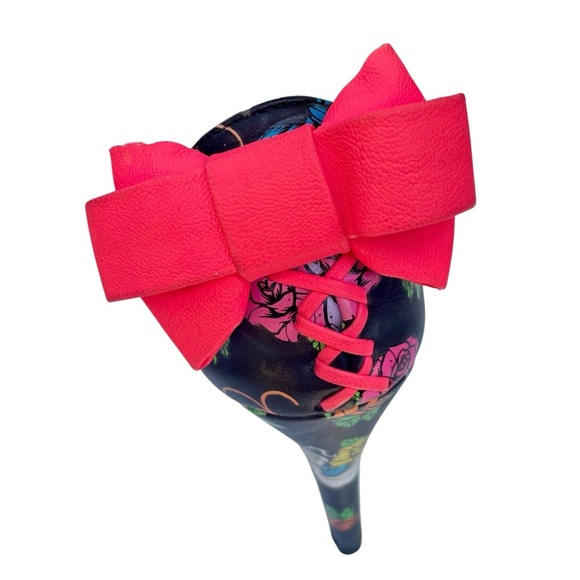 Iron Fist Pin Up Peep-Toe Heels US 6 Goth Witchy Rocker Pink Bow Mexican Skulls - Picture 10 of 16